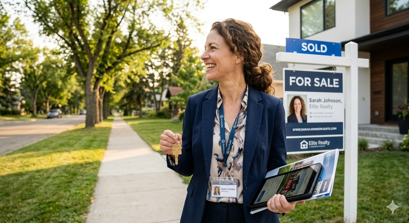 Real estate agent celebrating a successful sale with Simpler